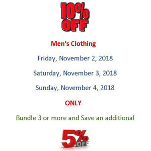 10% Men's Clothing 11/2/2018 11/3/2018 11/4/2018